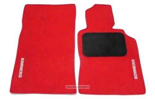 Karpet BMW Seri-3 E36 Bahan Beludru Premium Warna Merah List Merah Logo BIMMERS - 2 Baris